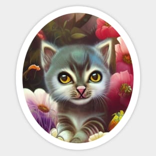 Kitty dreamy adorable Portrait in Magic Floral Garden Sticker